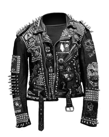 Monochrome Anarchy Studded Leather Patch Jacket