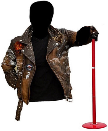 Distressed Brown Studded Leather Jacket