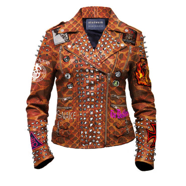 Rivets & Cobra Studded Punk Rock Leather Jacket