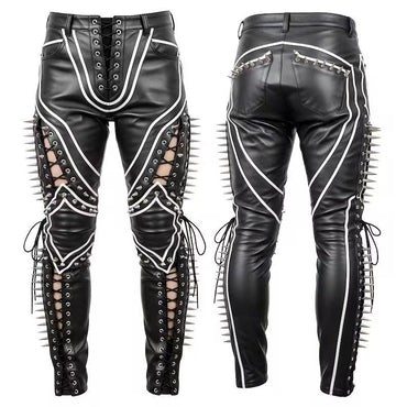 Blackout Spine Spiked Leather Punk Pants