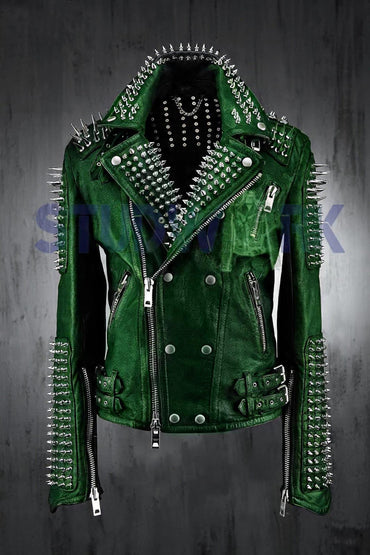Emerald Dominion Steampunk Biker Leather Jacket