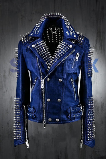 Blue Dominion Steampunk Leather Jacket