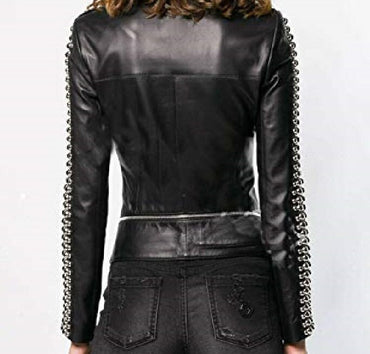 Noir Vixen Silver-Studded Motorcycle Leather Jacket