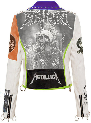 White Gothic Patchwork Leather Jacket