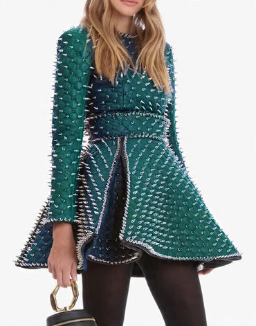 Emerald Dominion Spiked Leather Dress