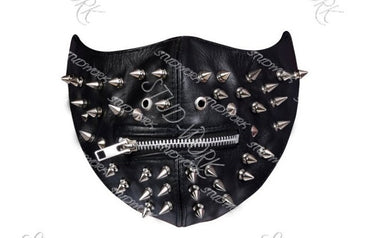 Zipper Unixes Silver Studded Leather Face Mask,