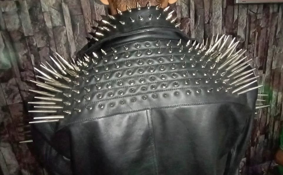 Silver Long Spiked Studded Leather Jacket