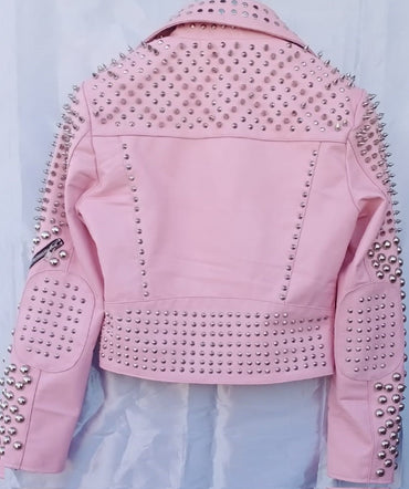 Silver Studs Spiked Pink Jacket (495)