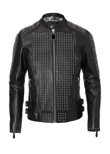 Nightfall Bastion Silver-Studded Bomber Leather Jacket