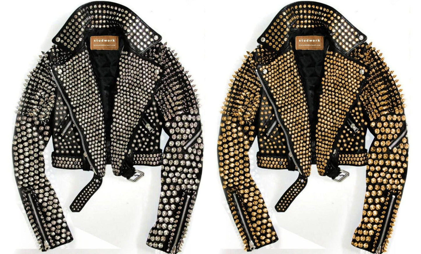 Pair Black Leather Jacket with Golden and Silver Studs