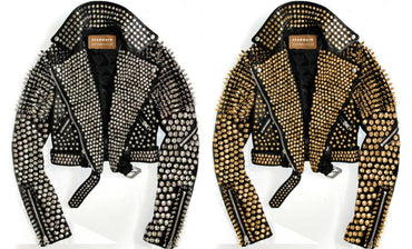 Pair Black Leather Jacket with Golden and Silver Studs