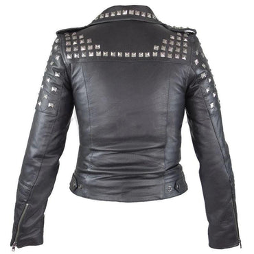 Black Leather Jacket with Silver Pyramid Studs