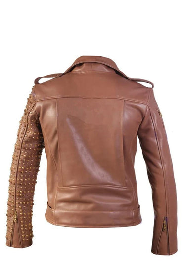 Handcrafted Golden Studded Leather Jacket