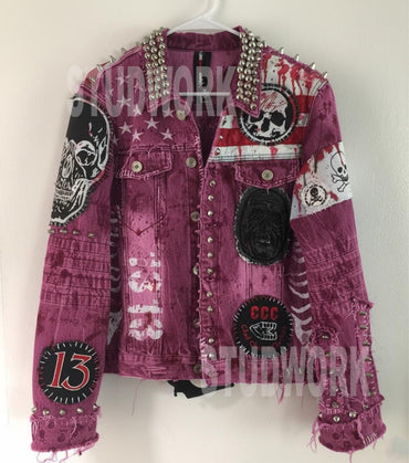 Blood Signal in Dust Thread Men’s Magenta Denim Jacket
