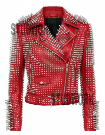Punk Rocker Flame Veil Red Leather Jacket