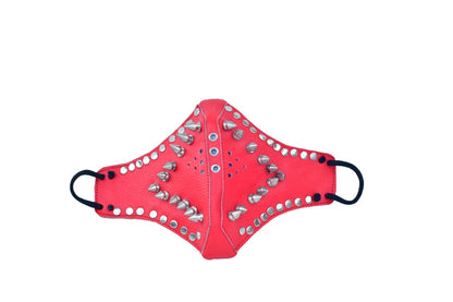 Unisex Red Leather Spike Stud Face Mask