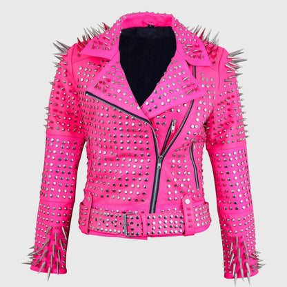 Blush Anarchy Spiked Leather Brando Jacket