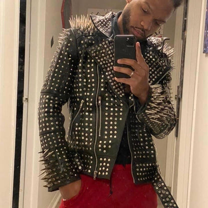 Rockers Punk Silver Long Spiked Studded  Jacket