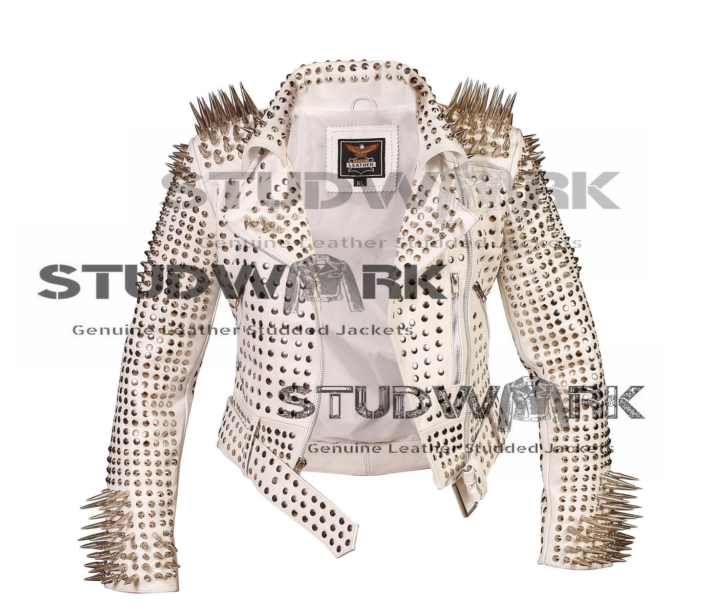 Classic White Brando Belted Leather Jacket