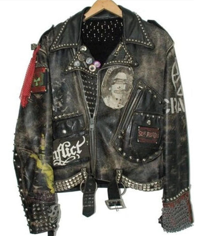 Anarchy Siren Cone-Studded Belted Leather Jacket