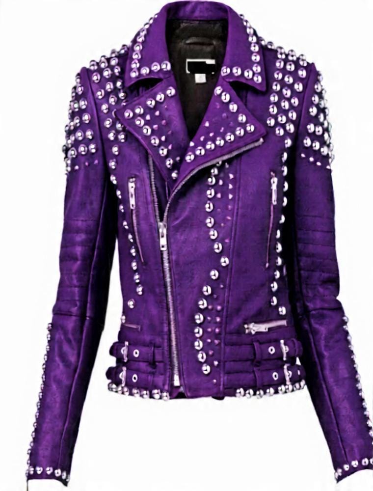 Violet Venom Studded Purple Leather Biker Jacket