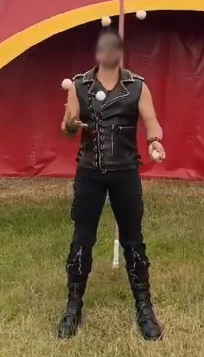 Sleeveless Spiked Black Leather Vest