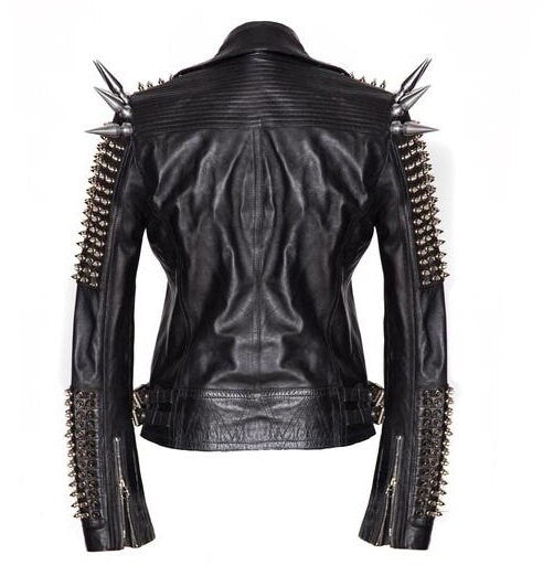 Black Silver Spiked Leather Jacket