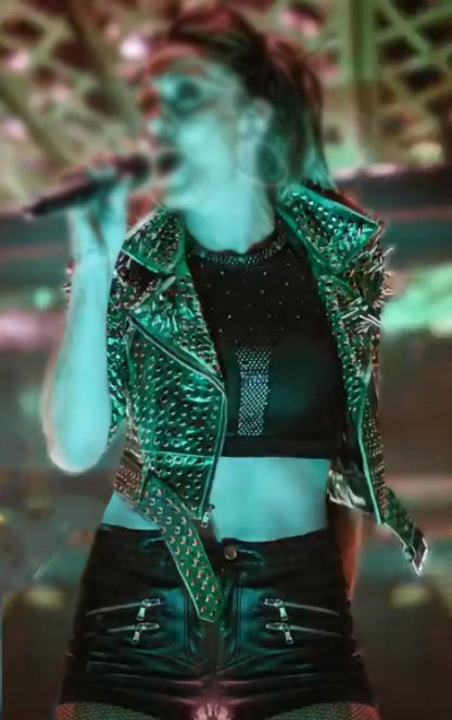 Green Spiked Leather Jacket