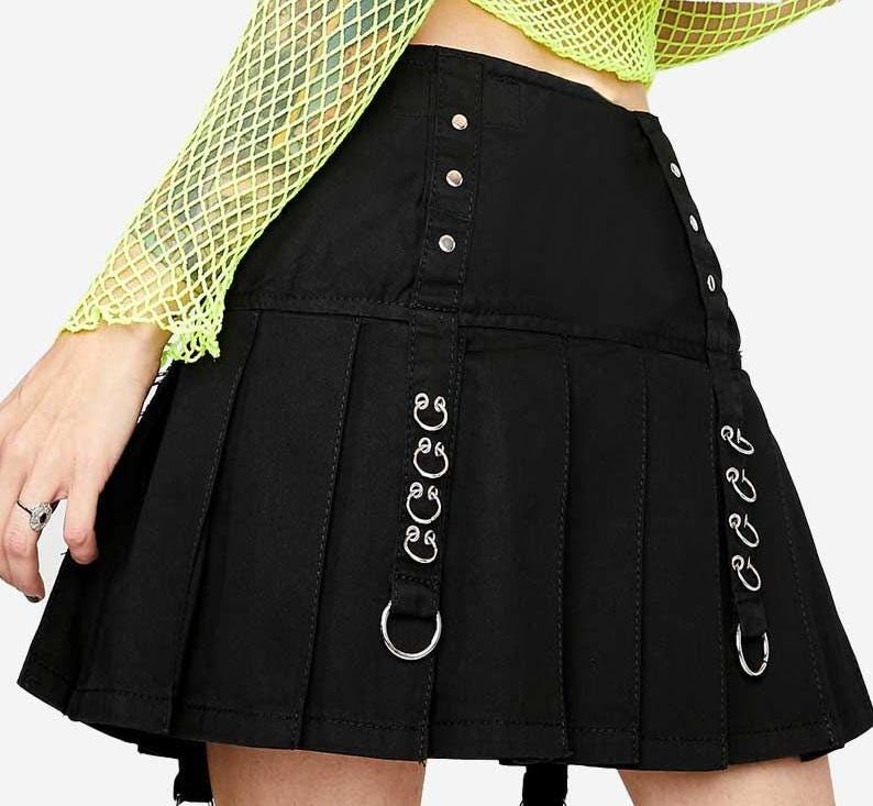 Silver Warden Spiked Suede Leather Skirt