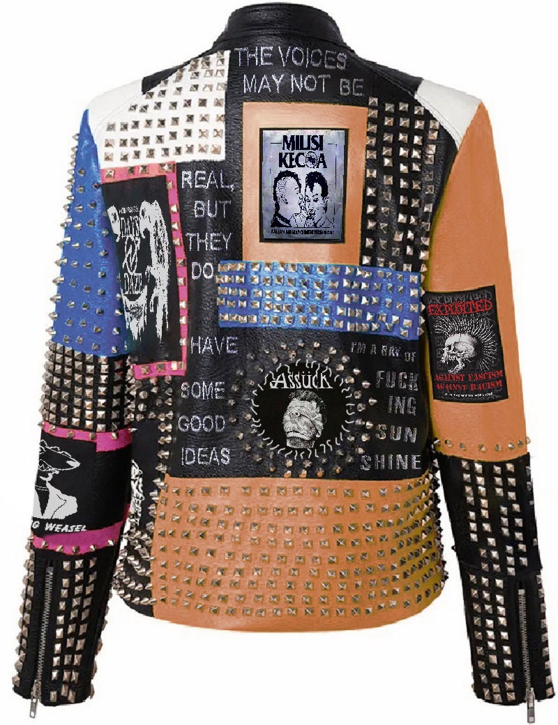Anarchy Mosaic Pyramid Studded Patchwork Leather Jacket