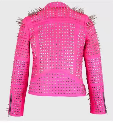 Blush Anarchy Spiked Leather Brando Jacket