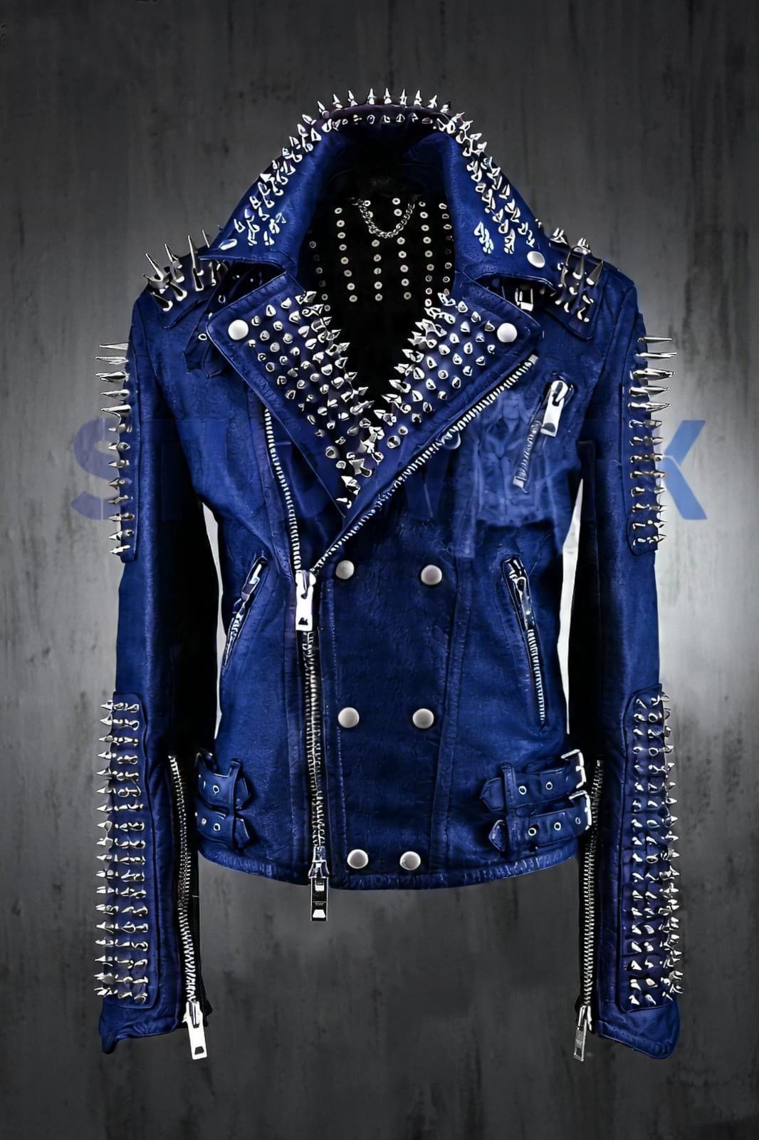 Blue Dominion Steampunk Leather Jacket