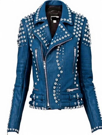 Sapphire Blue Studded Biker Jacket