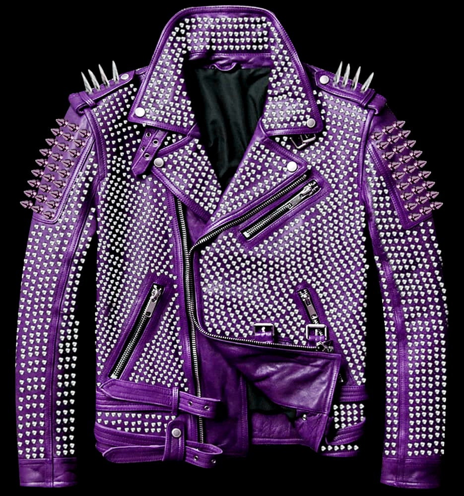 Violet Dominion Studded Leather Biker Jacket