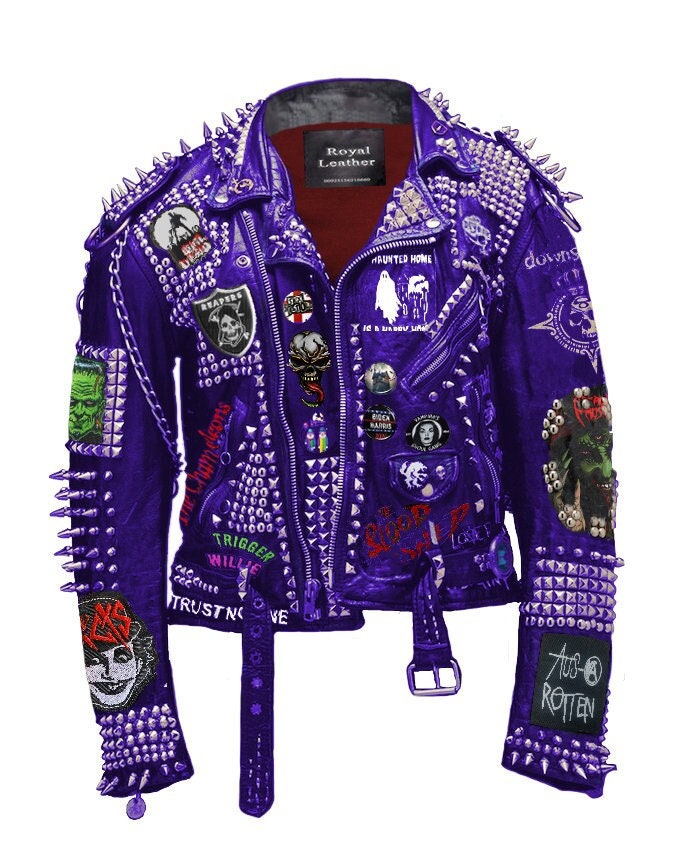 Violet Mosh Studded Leather Patch Jacket
