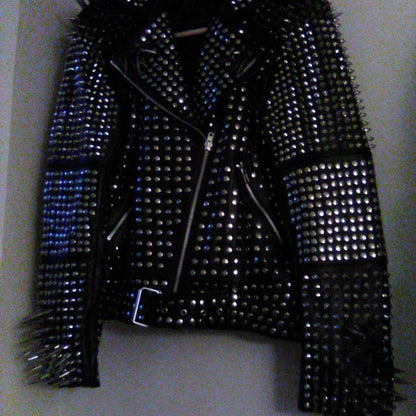 Rockers Punk Silver Long Spiked Studded  Jacket