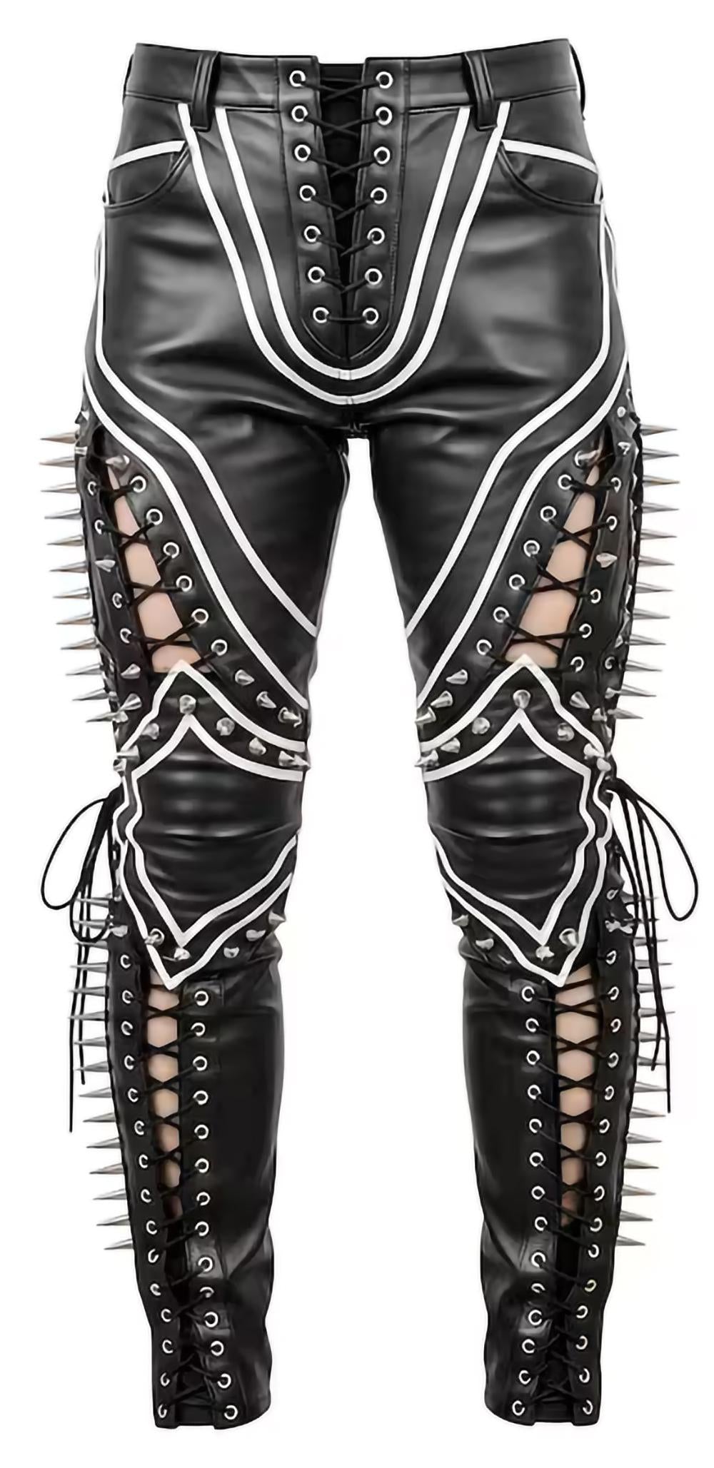 Blackout Spine Spiked Leather Punk Pants