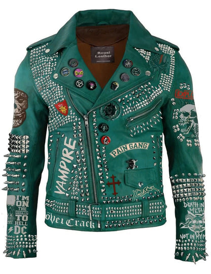 Emerald Riot Studded Leather Club Jacket