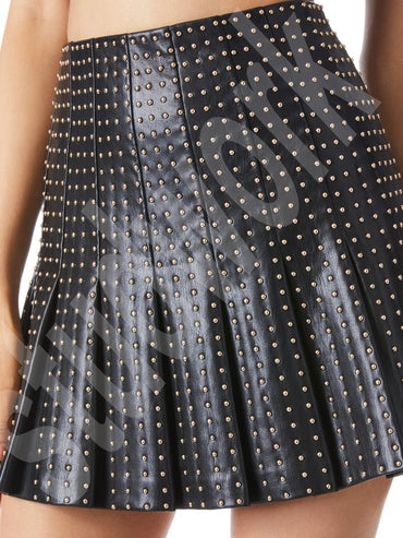 Obsidian Circuit Studded Leather Biker Skirt