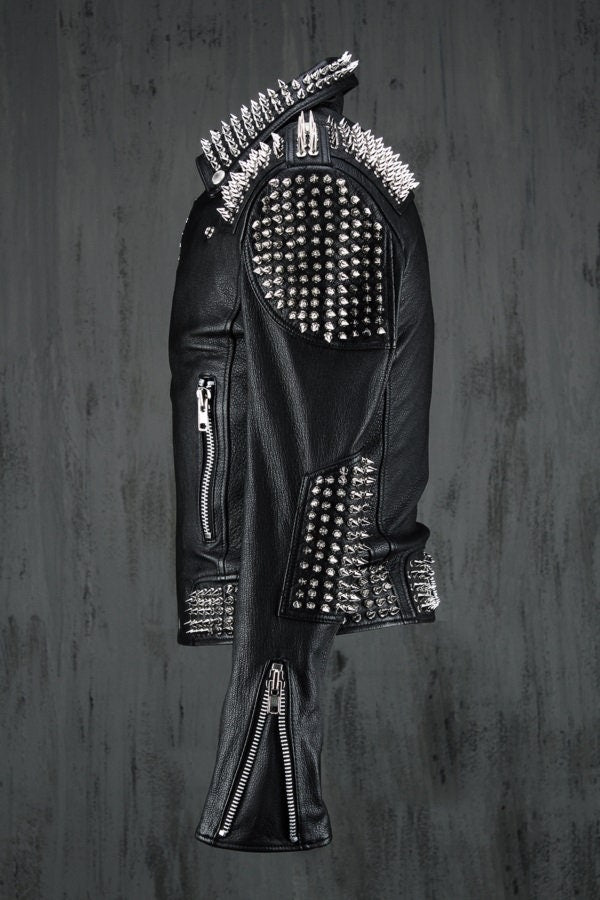 Black Punk Silver Spiked Leather Jacket