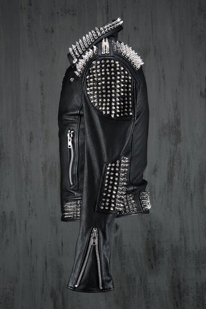 Black Punk Silver Spiked Leather Jacket