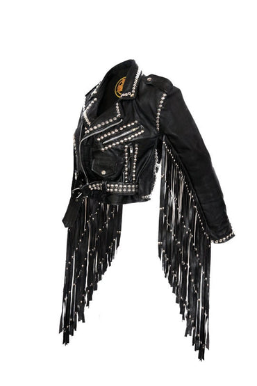 Black Silver Studded Brando Leather Jacket