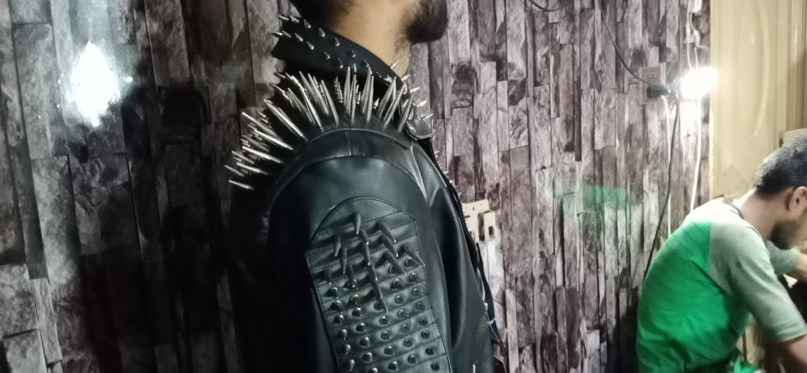 ull Black Punk Silver Long Spiked Studded Leather Buttons Up Jacket