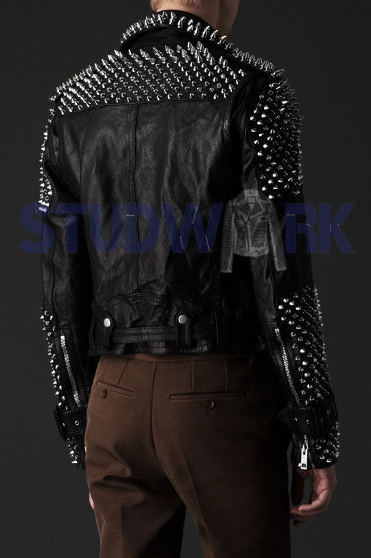 Black Studded Biker Leather Jacket