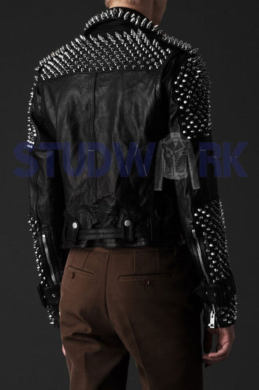 Black Studded Biker Leather Jacket