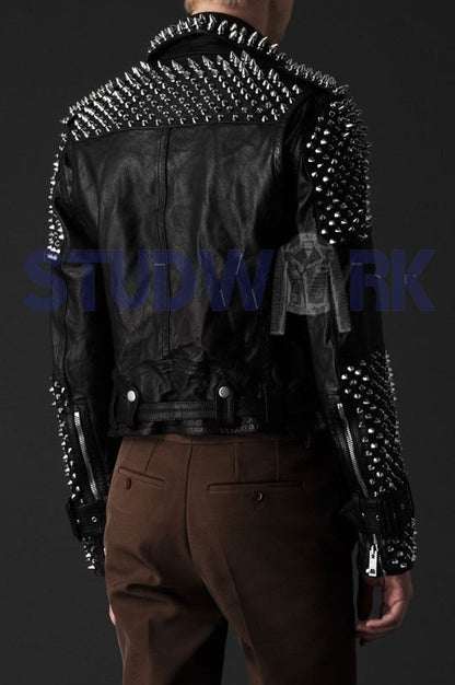Black Studded Biker Leather Jacket