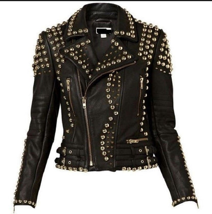 Midnight Alloy Silver-Studded Leather Jacket