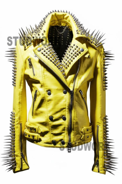 Solar Riot Silver-Spiked Brando Leather Jacket