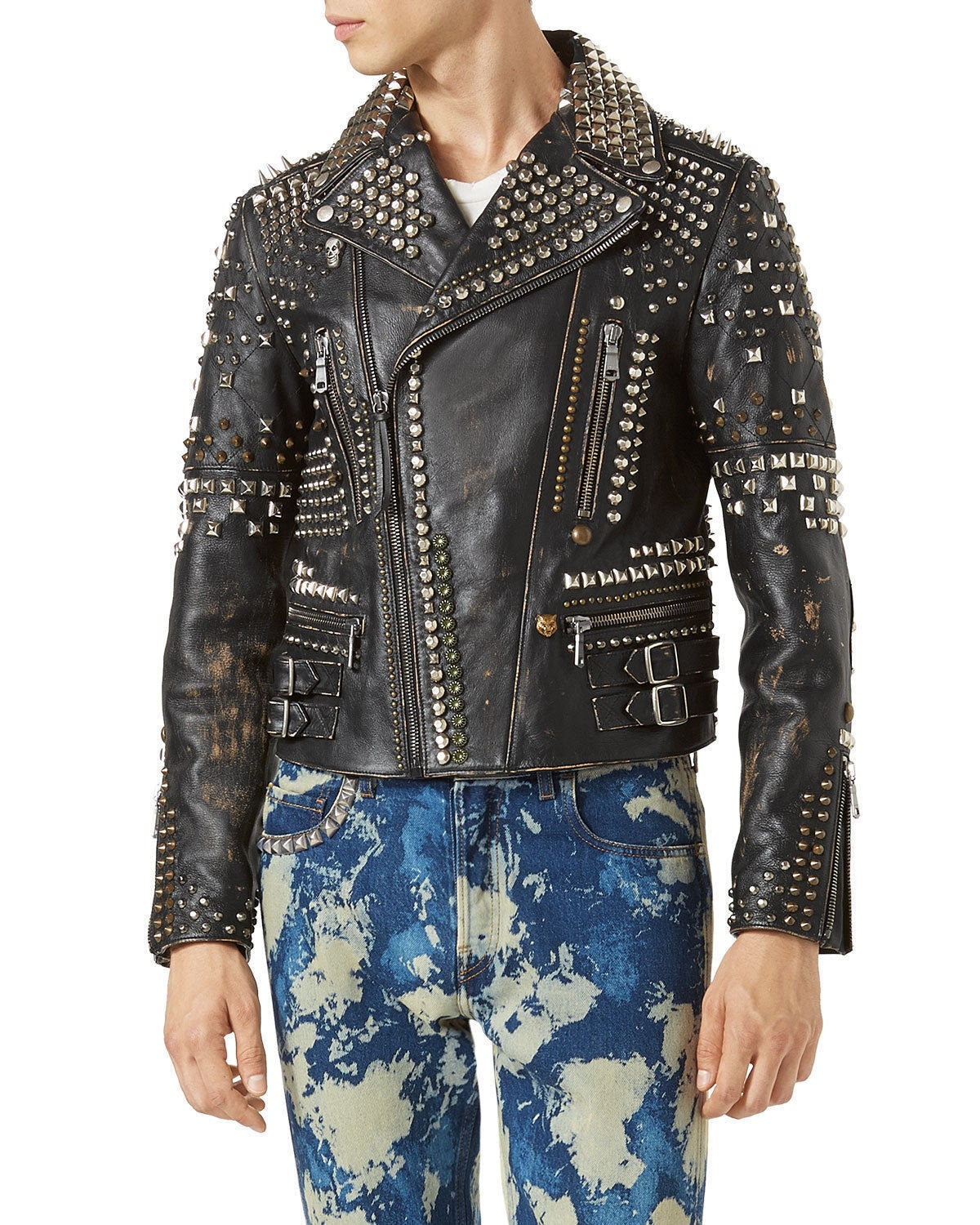 Iron Relic Antique Studded Biker Leather Jacket