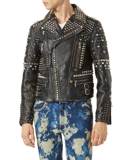 Iron Relic Antique Studded Biker Leather Jacket
